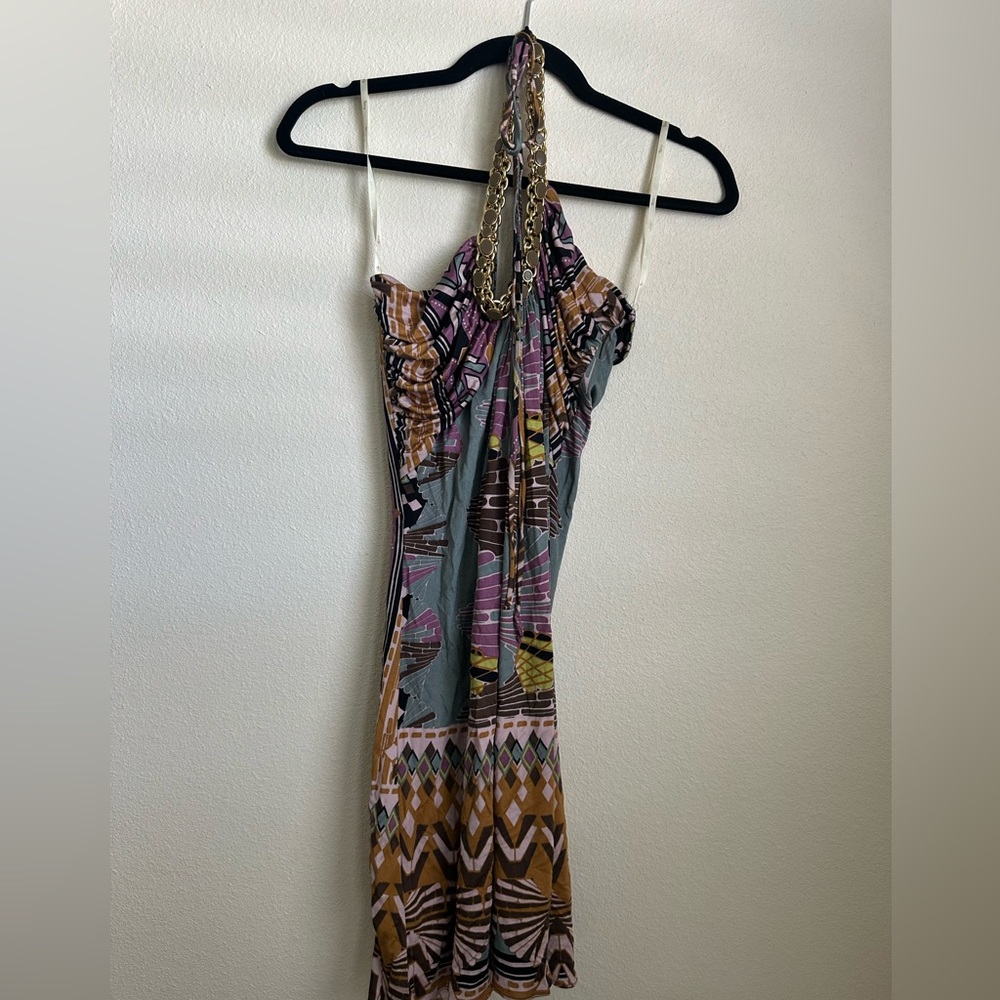 SKY Y2K Plunging Mini Dress with chain embellishment NWT